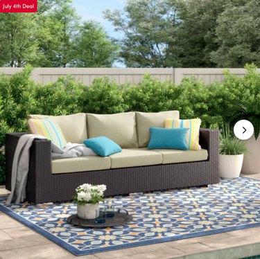 Brentwood 88'' Wide Outdoor Wicker Patio Sofa With Cushions