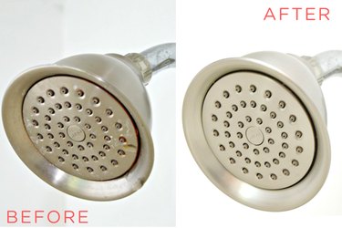 Before and after looks at how to clean a showerhead