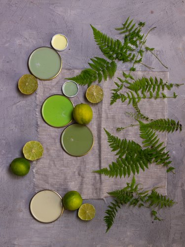 Green color palette mood board for interior design and decor