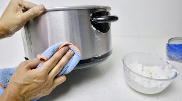 Using DIY gentle cleansing paste for slow cooker outer pot.