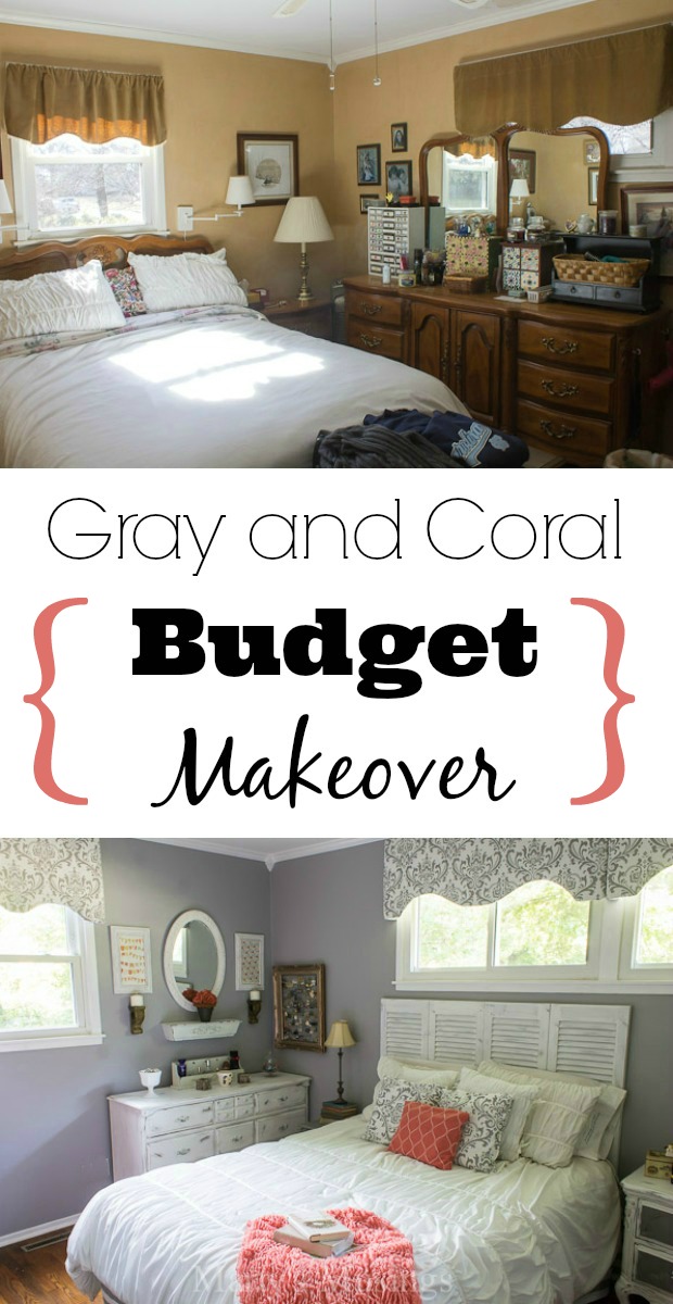 Gray and Coral Bedroom Makeover Reveal