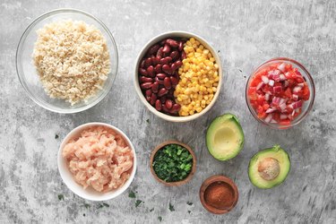 Ingredients for chicken burrito bowls