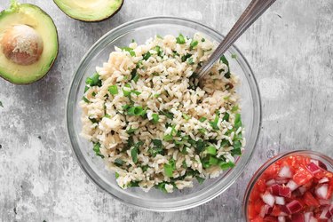 Combine rice, cilantro and scallions