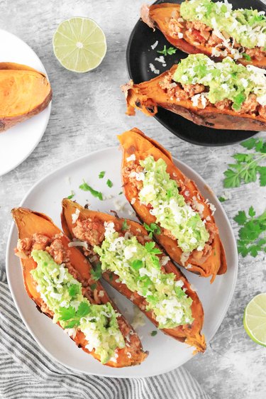 Completed turkey taco stuffed sweet potatoes