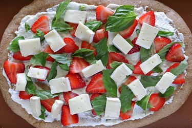 Add basil, strawberries and brie