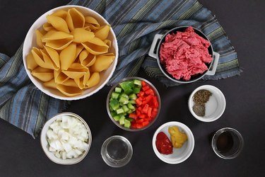 Ingredients for Philly cheesesteak stuffed shells
