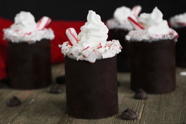 Chocolate candy cane shot glasses