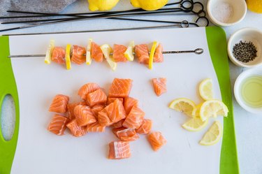 skewer with salmon and lemon
