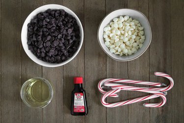 Ingredients for chocolate candy cane shot glasses