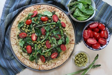 Vegan spring garden pizza