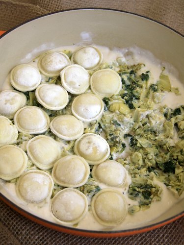 layers for spinach and artichoke ravioli casserole
