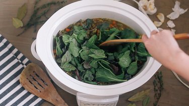 Adding baby kale to crockpot