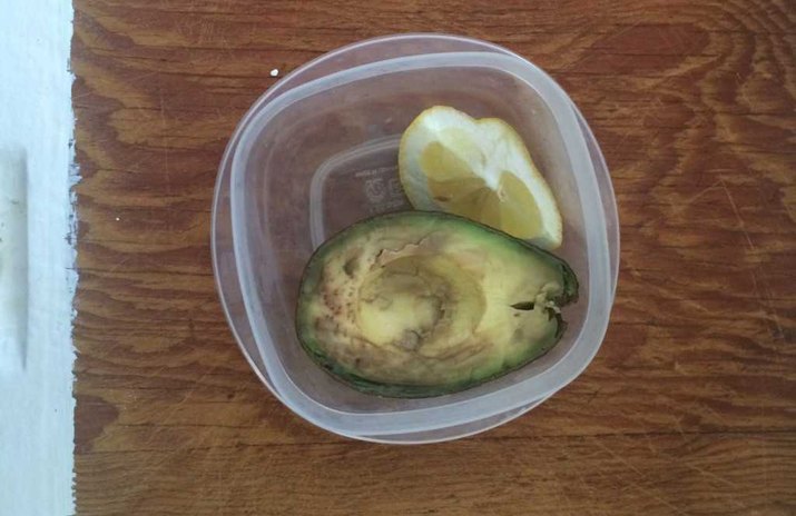 Avocado with lemon wedge after 10 days