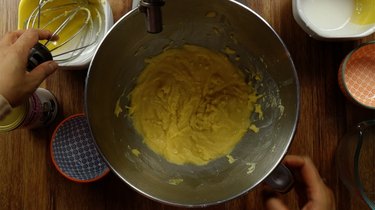 Mixing ingredients for healthy coconut flour low carb donuts.