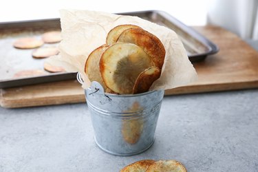 baked potato chips in a bucket