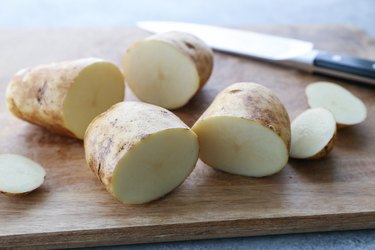 Potatoes chopped in half