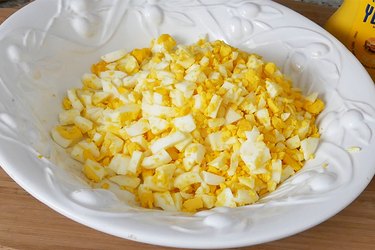 chopped eggs in bowl