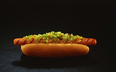 Foot-long hot dog with relish