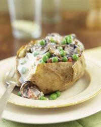 You can put anything you want into your stuffed potato, from steak to mushrooms and peas!